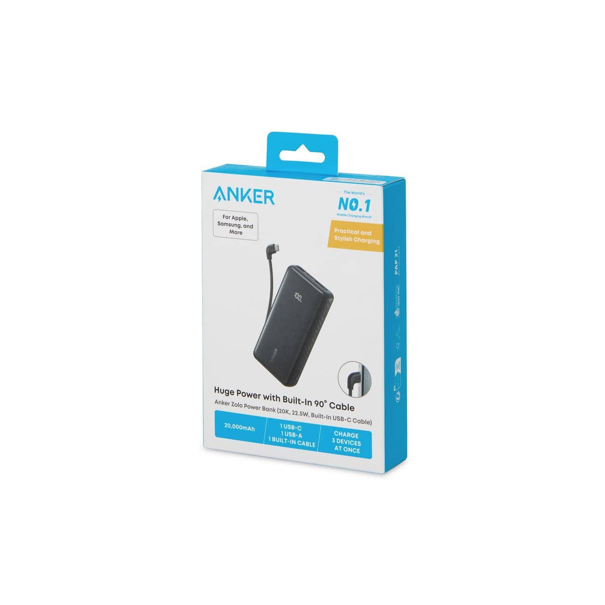 Anker Electronics One Size / Black Anker - Zolo Power Bank (20K, 22.5W, Built-In USB-C Cable)