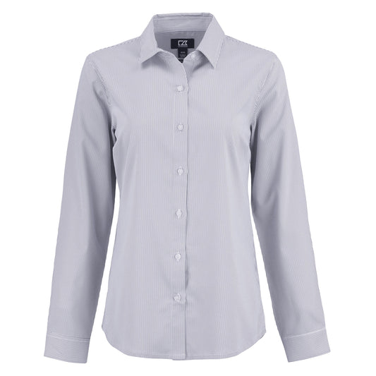 Cutter & Buck Woven Shirts XS / Elemental Grey/White Cutter & Buck - Women's Skyline Recycled Pinstripe Dress Shirt