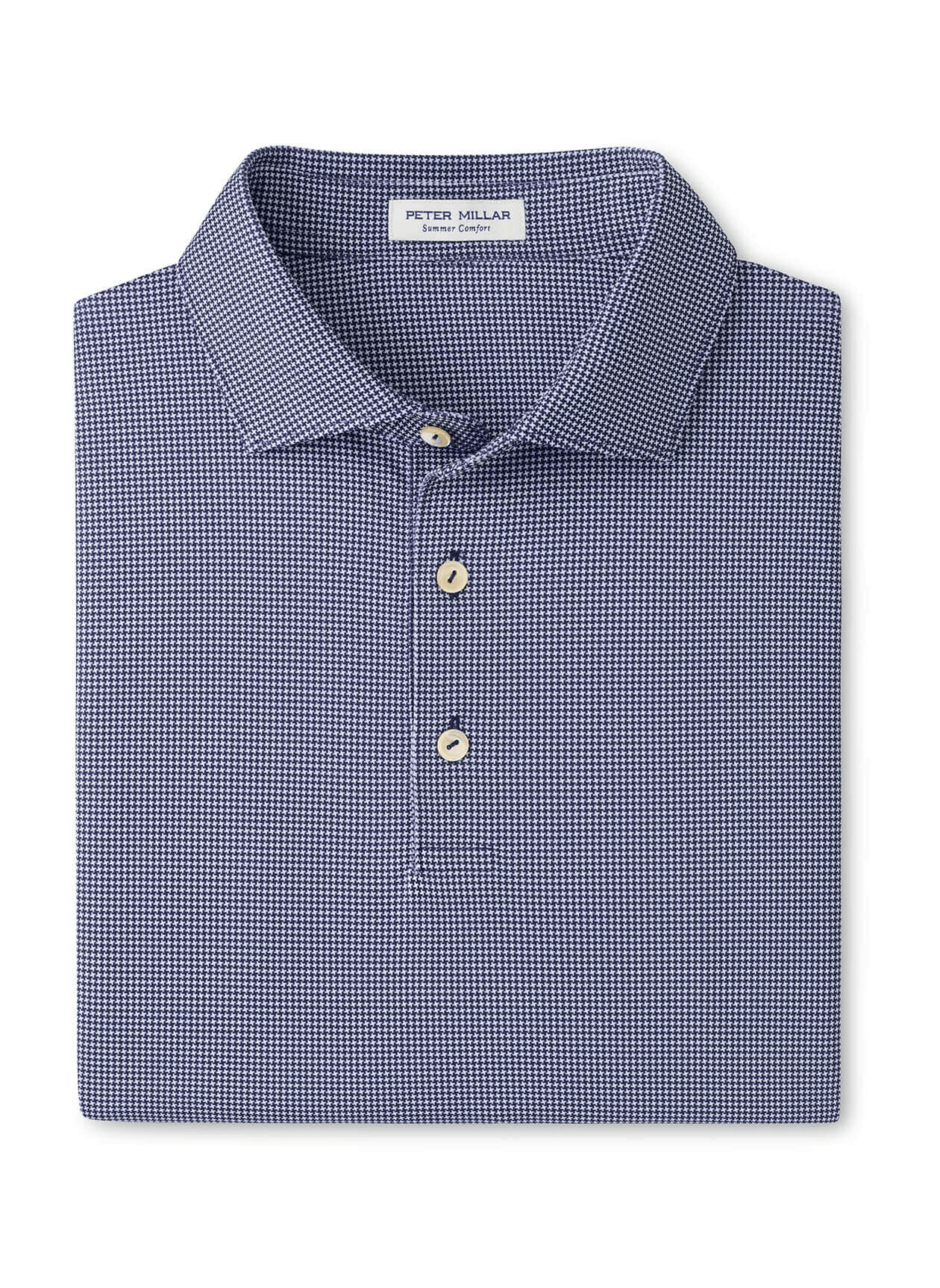 Peter Millar Gingham Performance Jersey Polo- Cottage Blue XL