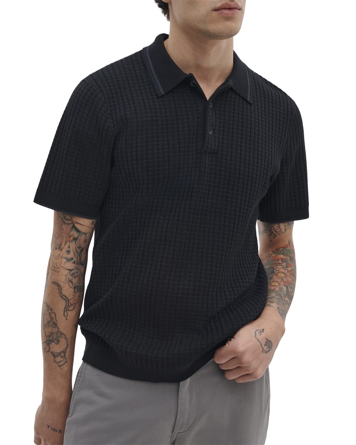 rag & bone Polos S / Black rag & bone - Men's Harvey Rib Polo