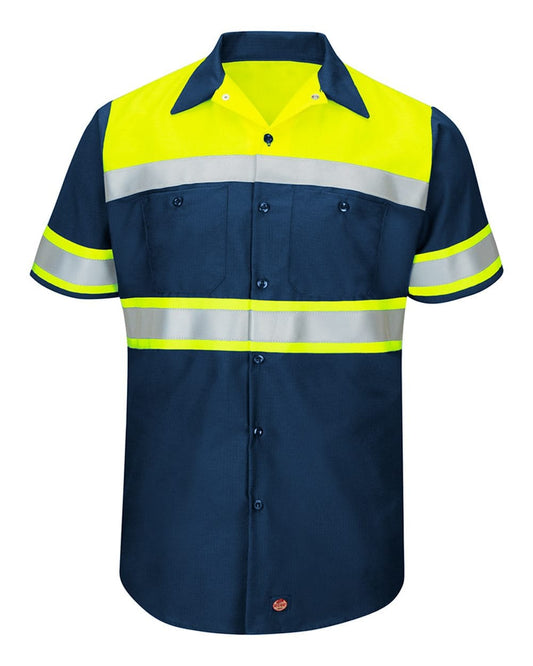 Red Kap Workwear Only S / Fluorescent Yellow/Navy Red Kap - High Visibility Colorblock Ripstop Short Sleeve Work Shirt