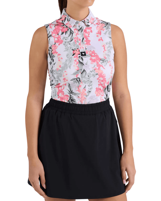 Bad Birdie Polos XS / Lei'd Brilliant White Bad Birdie - Women's Lei'd Brilliant White Sleeveless Polo