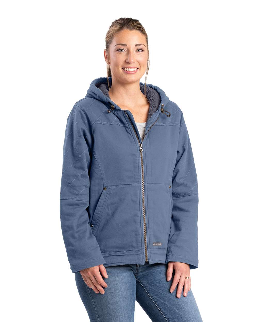 Berne Outerwear S / Steel Blue Berne - Women's Sherpa-Lined Twill Hooded Jacket