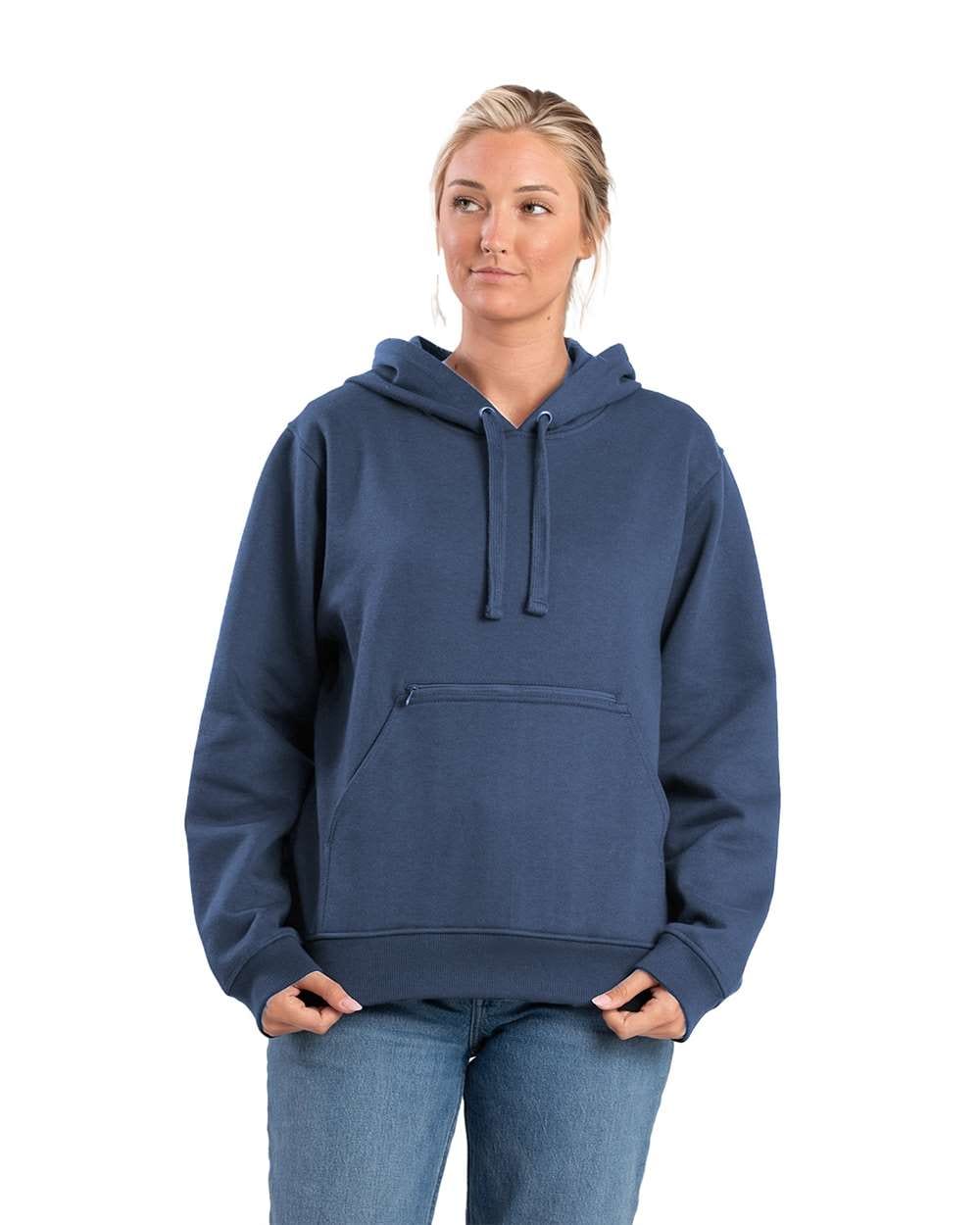 Berne Sweatshirts S / Dusted Navy Berne - Women's Heritage Zip Pocket Hooded Sweatshirt
