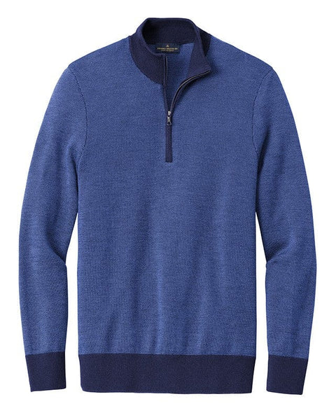 Brooks Brothers Sweaters 2XL / Navy/Compass Blue Brooks Brothers - Men's Washable Merino Birdseye 1/4-Zip Sweater