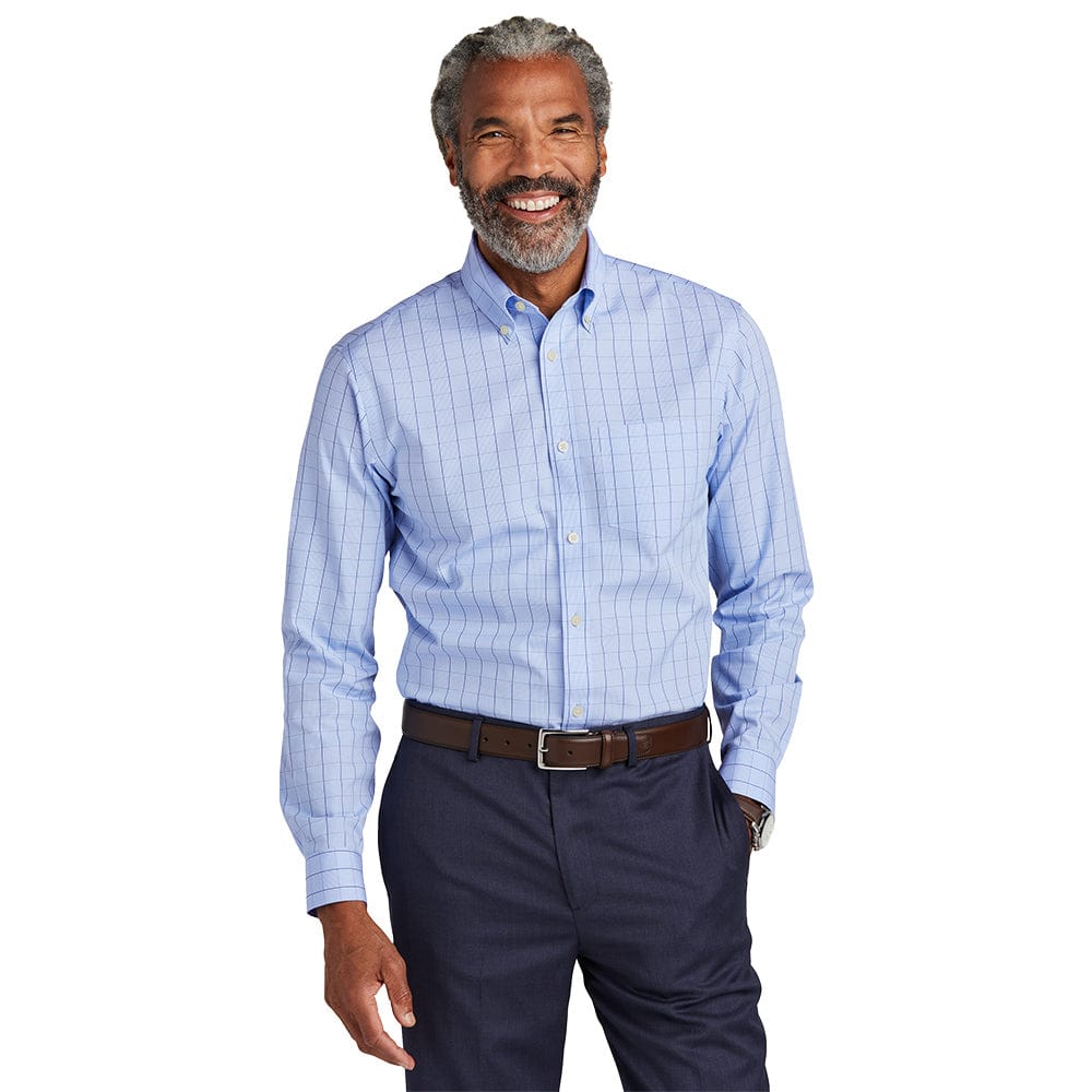 brooks brothers dress shirt Men's Stretch Supima Cotton Non-Iron Twill Button-Down Collar | White Down collar and non Ivy Style