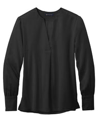 Brooks Brothers Woven Shirts XS / Deep Black Brooks Brothers - Women's Open-Neck Satin Blouse