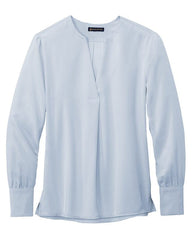 Brooks Brothers Woven Shirts XS / Heritage Blue Brooks Brothers - Women's Open-Neck Satin Blouse