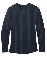 Brooks Brothers Woven Shirts XS / Night Navy Brooks Brothers - Women's Open-Neck Satin Blouse