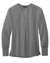 Brooks Brothers Woven Shirts XS / Shadow Grey Brooks Brothers - Women's Open-Neck Satin Blouse