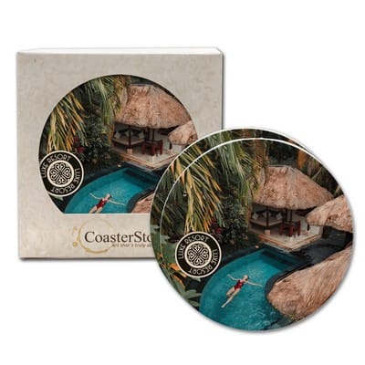CoasterStone Home & Office One Size / White/Beige Stone CoasterStone - 2 Pack Absorbent Stone Round Coaster