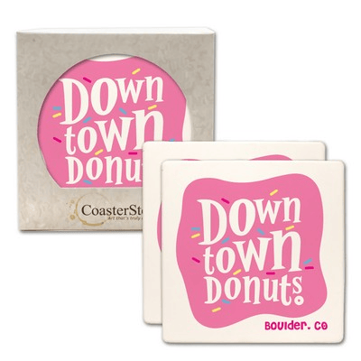 CoasterStone Home & Office One Size / White/Beige Stone CoasterStone - 2 Pack Absorbent Stone Square Coaster