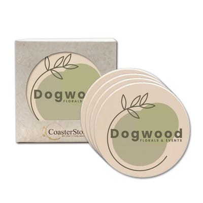 CoasterStone Home & Office One Size / White/Beige Stone CoasterStone - 4 Pack Absorbent Stone Round Coaster