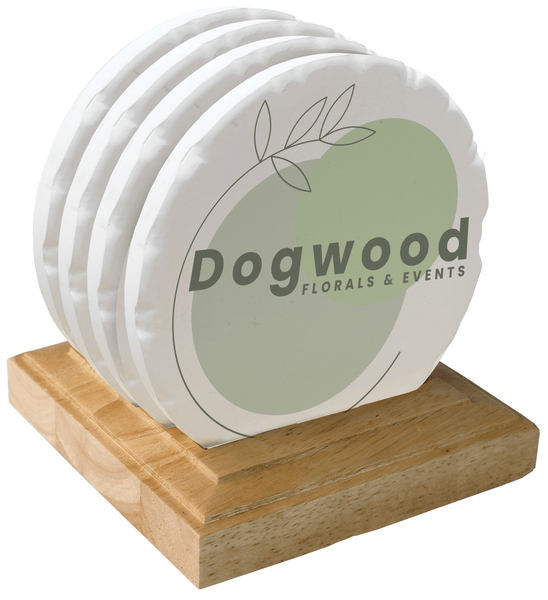CoasterStone Home & Office One Size / White/Beige Stone CoasterStone - Wooden Stand Gift Set w/4 Tumbled Round Coasters