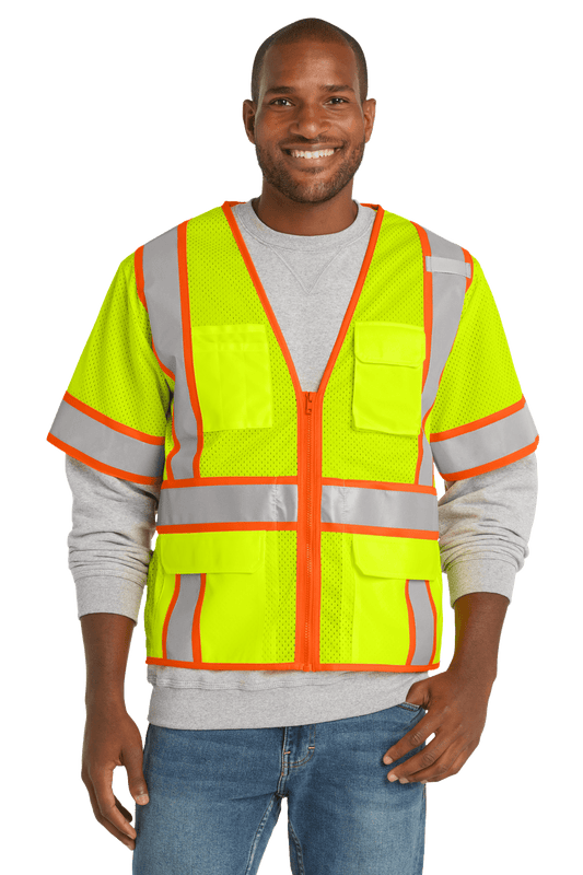 CornerStone Workwear Only 2XL / Safety Yellow CornerStone - Men's ANSI 107 Class 3 Surveyor Mesh Zippered Two-Tone Short Sleeve Vest