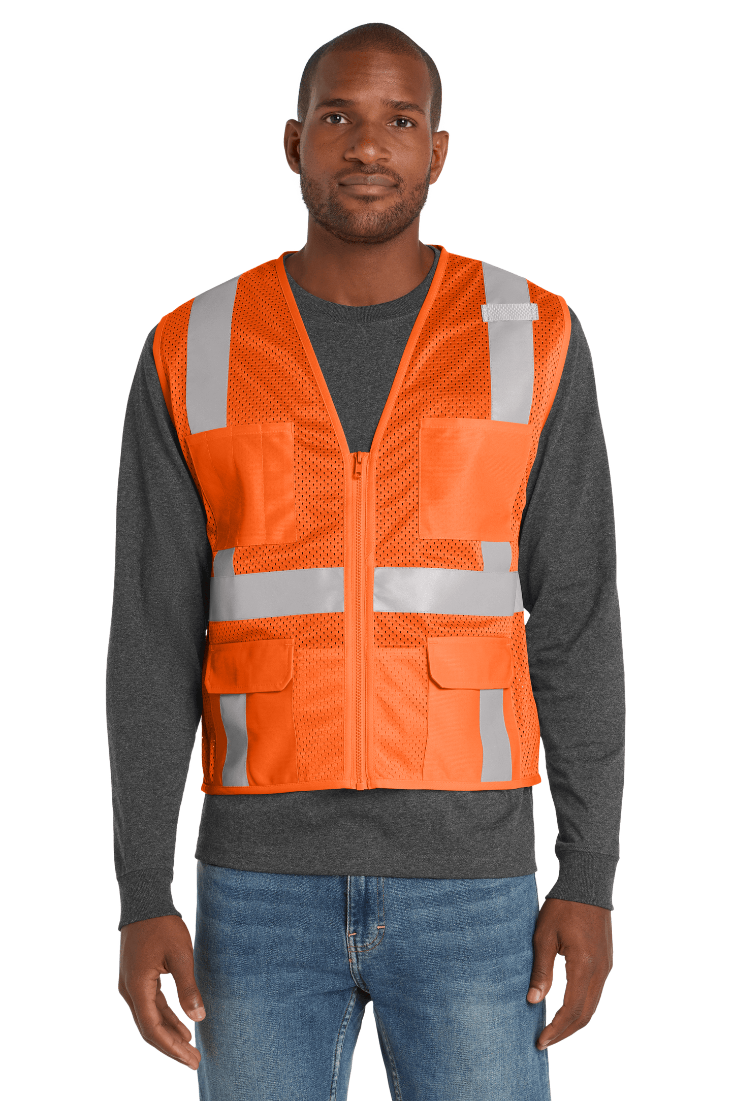 CornerStone Workwear Only CornerStone - Men's ANSI 107 Class 2 Mesh Six-Pocket Zippered Vest