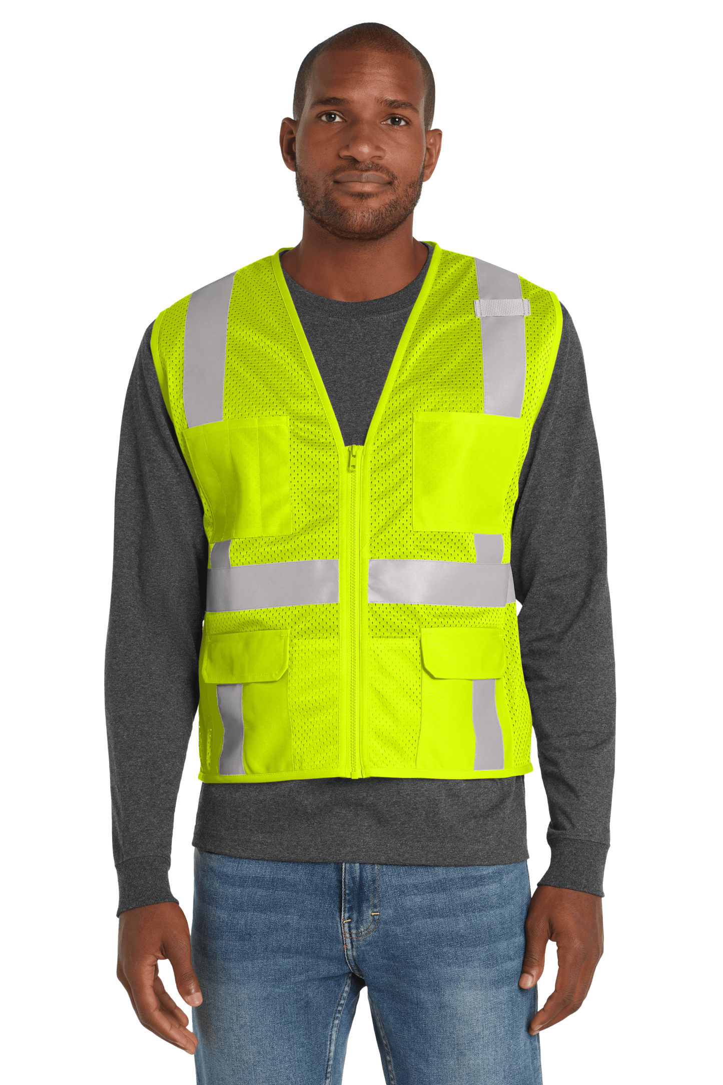 CornerStone Workwear Only CornerStone - Men's ANSI 107 Class 2 Mesh Six-Pocket Zippered Vest