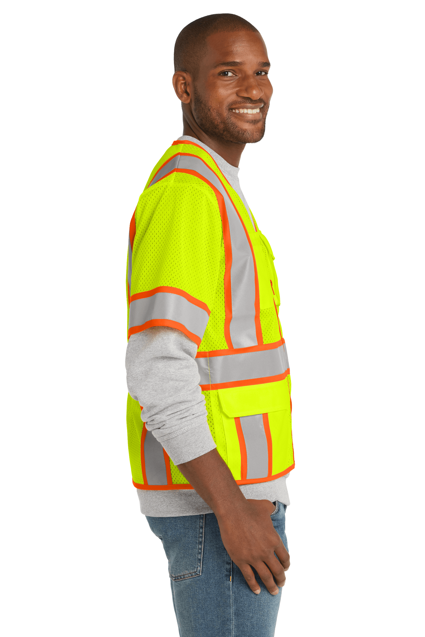 CornerStone Workwear Only CornerStone - Men's ANSI 107 Class 3 Surveyor Mesh Zippered Two-Tone Short Sleeve Vest
