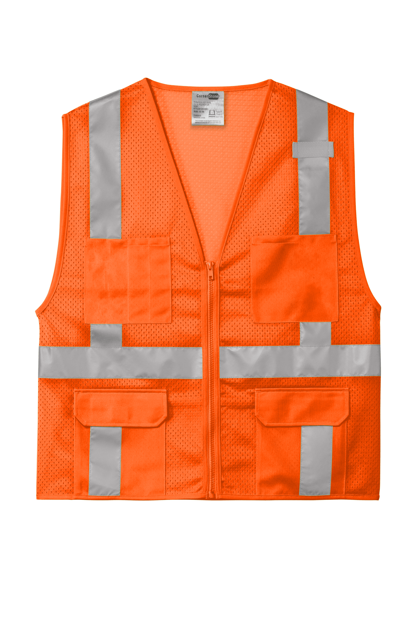 CornerStone Workwear Only S/M / Safety Orange CornerStone - Men's ANSI 107 Class 2 Mesh Six-Pocket Zippered Vest