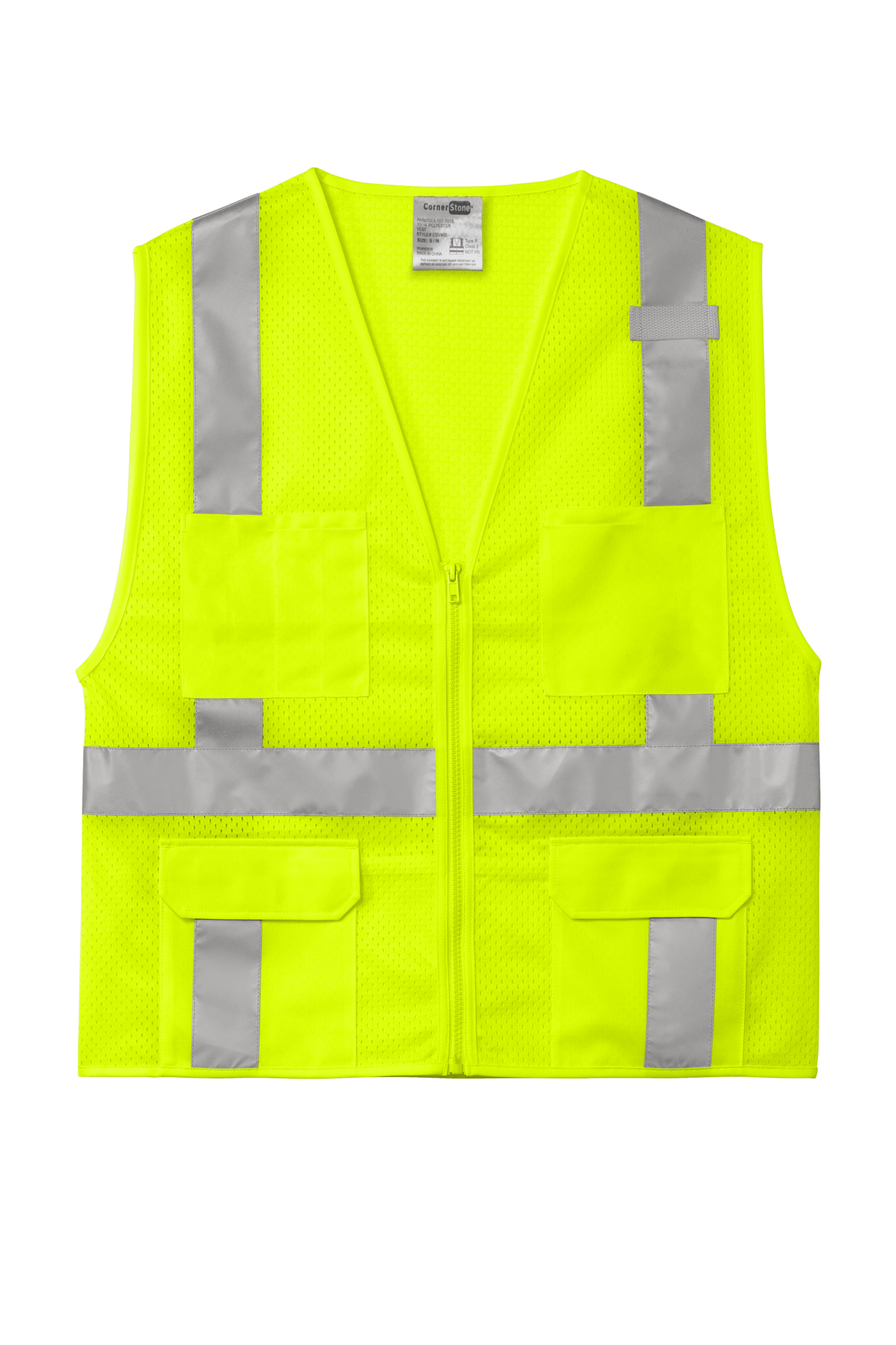 CornerStone Workwear Only S/M / Safety Yellow CornerStone - Men's ANSI 107 Class 2 Mesh Six-Pocket Zippered Vest