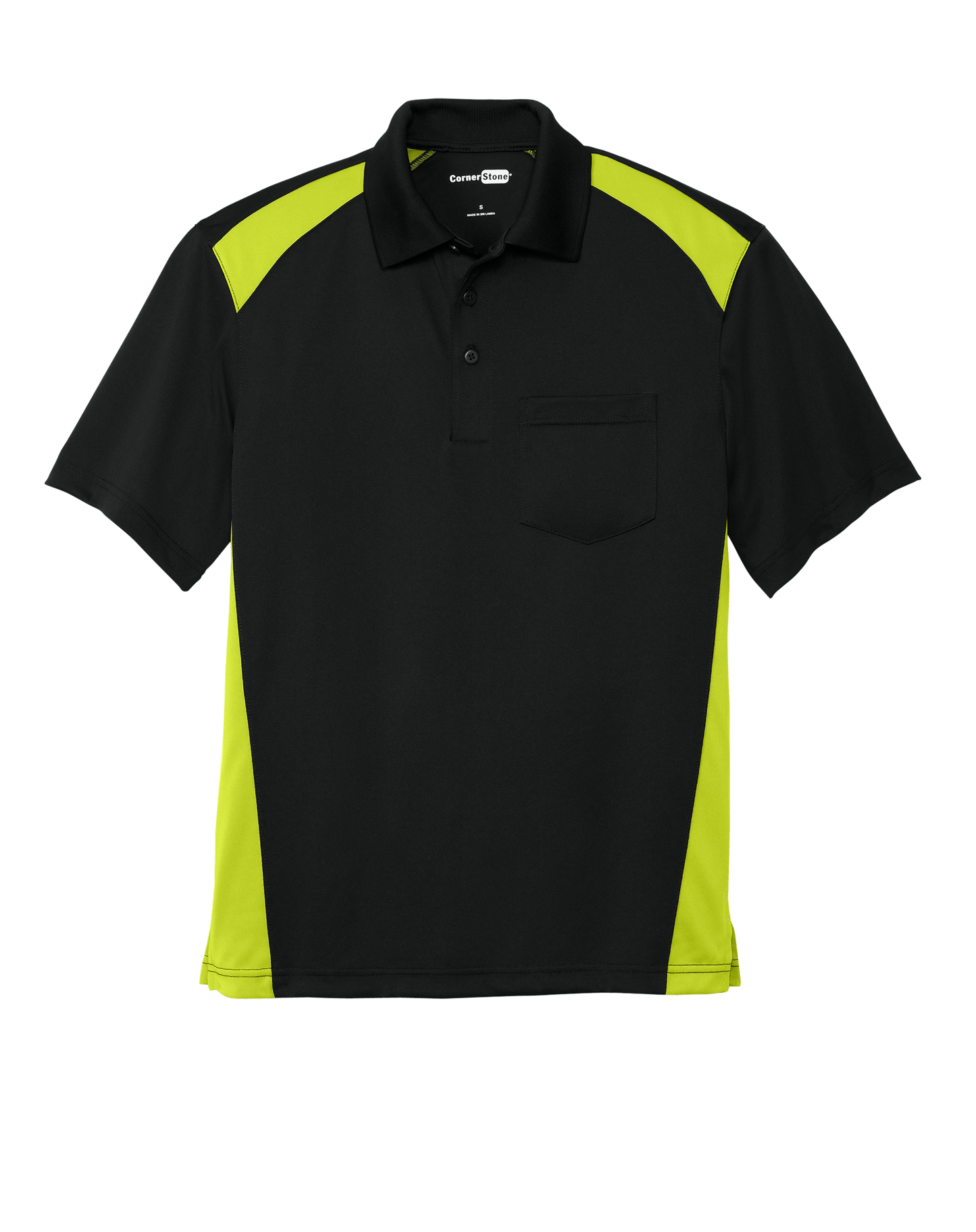 CornerStone Workwear Only XS / Black/Shock Green CornerStone - Men's Select Snag-Proof Two Way Colorblock Pocket Polo