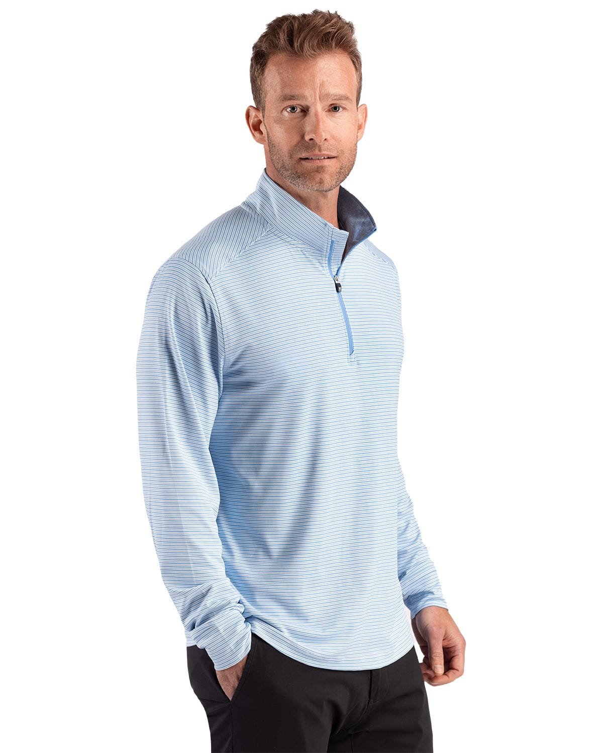 Cutter & Buck Layering Cutter & Buck - Men's Forge Recycled Stretch Double Stripe 1/4-Zip Pullover