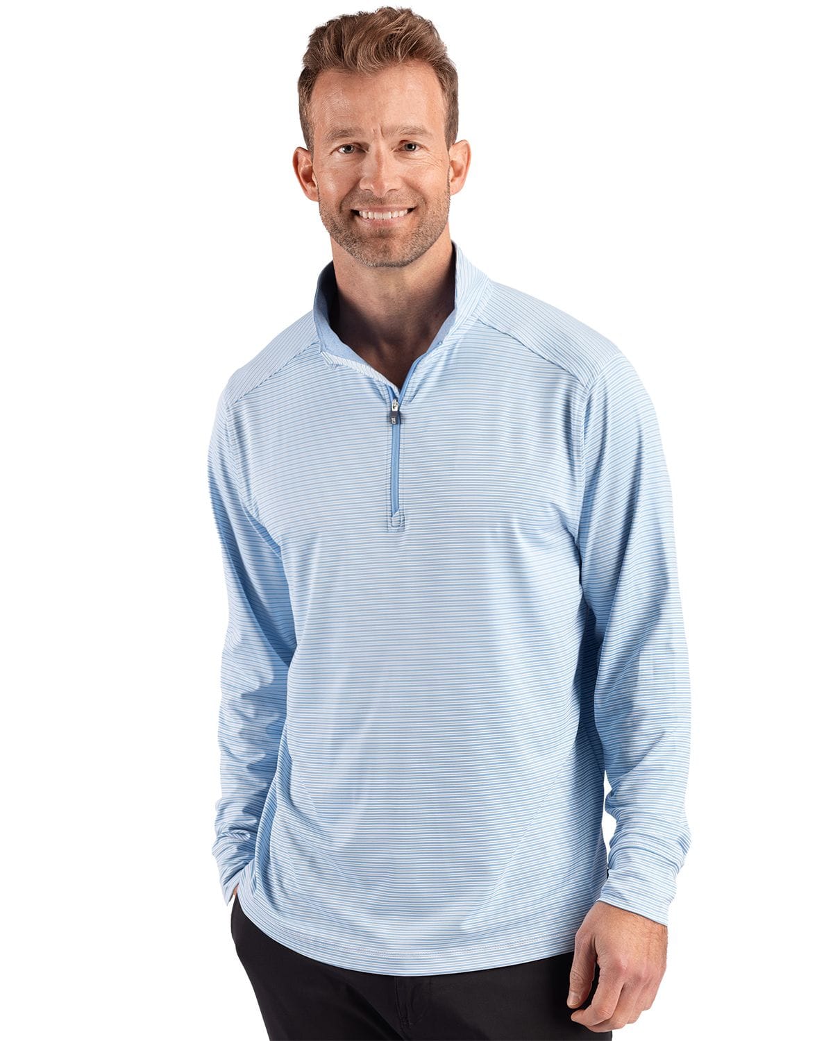 Cutter & Buck Layering Cutter & Buck - Men's Forge Recycled Stretch Double Stripe 1/4-Zip Pullover