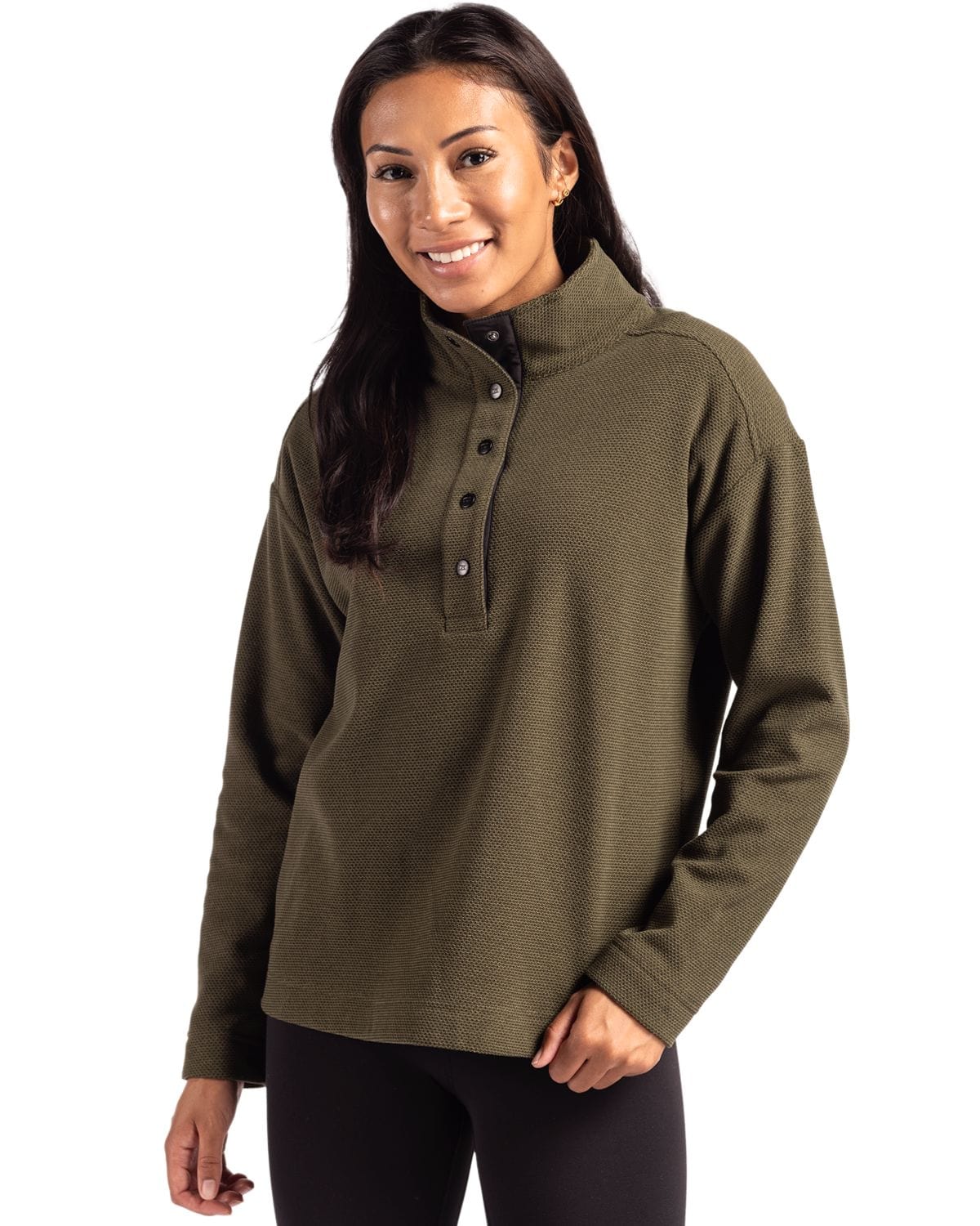 Cutter & Buck Layering Cutter & Buck - Women's Hunt's Point Textured Fleece Recycled Snap Pullover