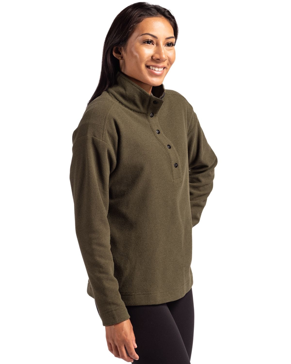 Cutter & Buck Layering Cutter & Buck - Women's Hunt's Point Textured Fleece Recycled Snap Pullover