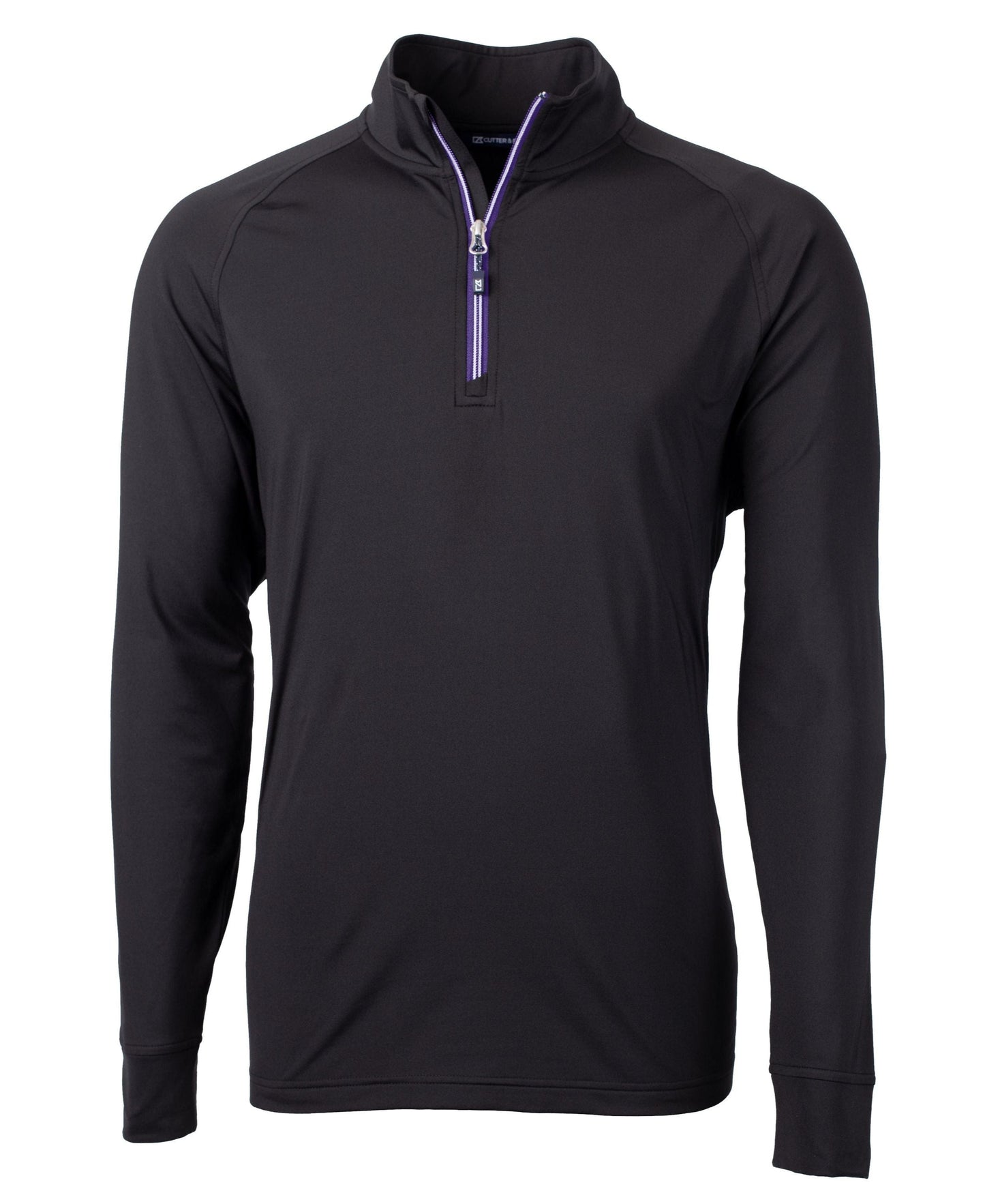 Cutter & Buck Layering S / Black/College Purple Cutter & Buck - Men's Adapt Eco Knit Quarter Zip Pullover w/ Contrast Zipper