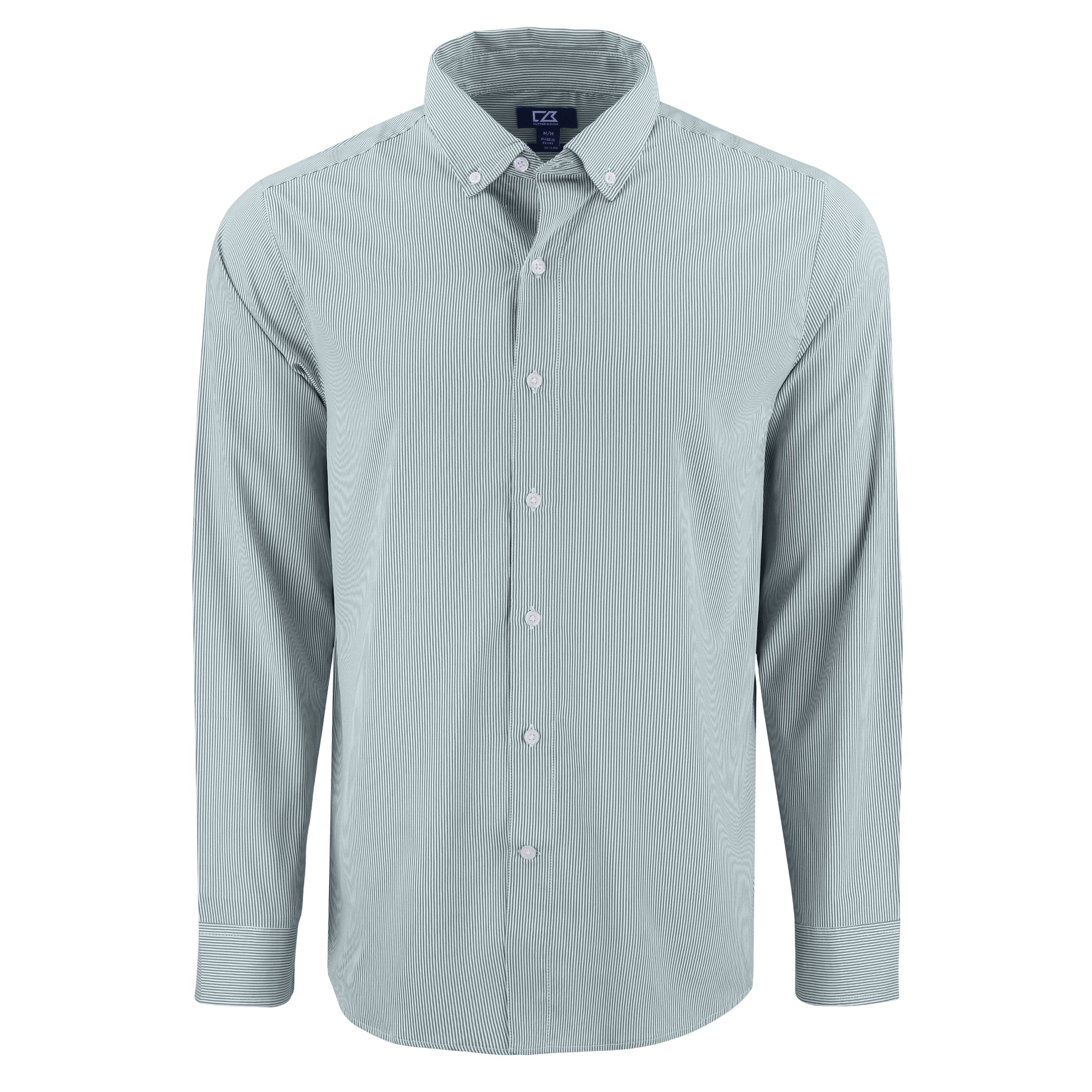 Cutter & Buck Skyline Epic Confidence Recycled Pinstripe Mens Long Sleeve Dress Shirt - Elemental Grey/White