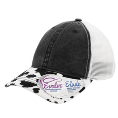 Infinity Her Headwear Adjustable / Black/Cow/White Infinity Her - JANET Printed Visor/Mesh-Back Ponytail Cap