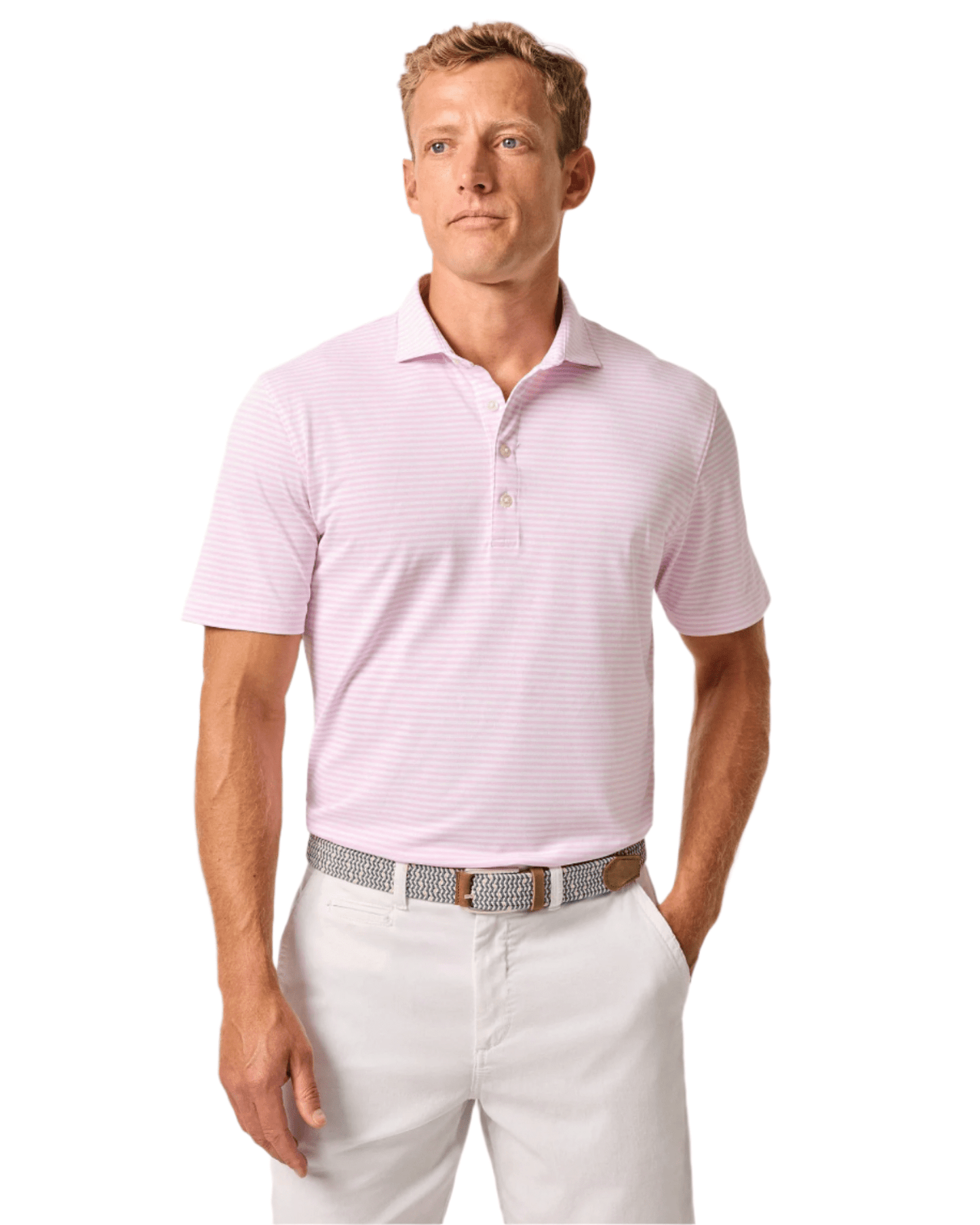 Johnnie-O Polos S / Porto Pink Johnnie-O - Stetson Stripe Performance Mesh Polo