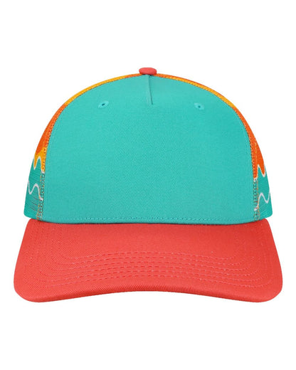 LOCALE Headwear Adjustable / Aqua/Wavy Sunset/Coral LOCALE - Plain Front Five-Panel Trucker Cap