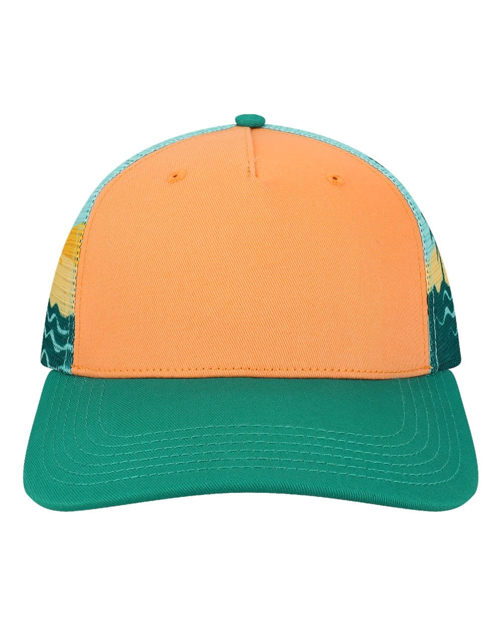 LOCALE Headwear Adjustable / Peach/Palms Beach Dunes/Teal LOCALE - Plain Front Five-Panel Trucker Cap