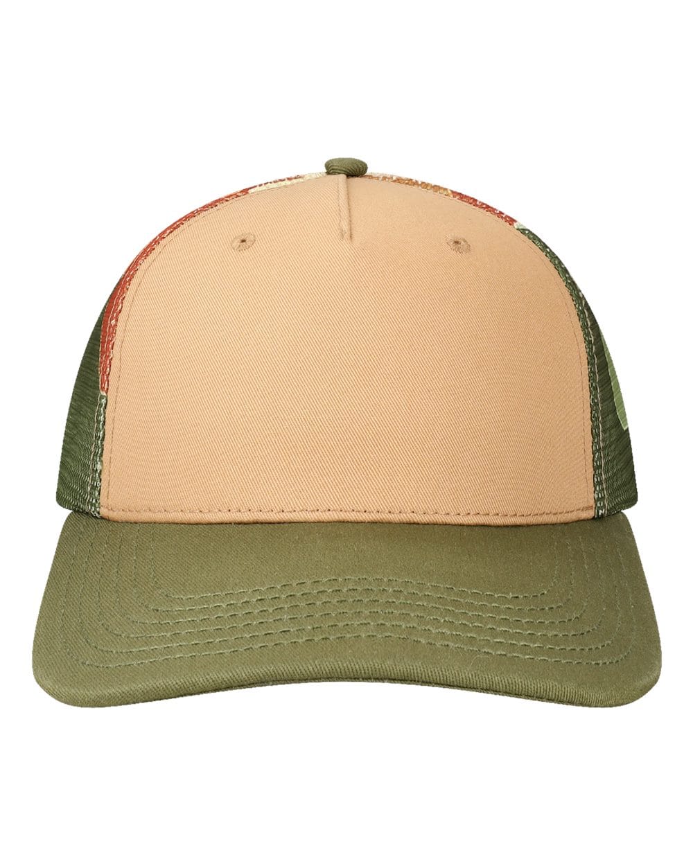 LOCALE Headwear Adjustable / Tan/Western Mountain/Olive Green LOCALE - Plain Front Five-Panel Trucker Cap