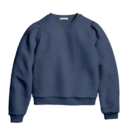 Marine Layer Sweatshirts XS / Navy Heather Marine Layer - Women's Corbet Quilted Puff Sleeve Crewneck