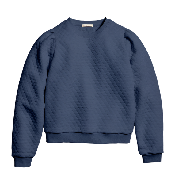 Marine Layer Sweatshirts XS / Navy Heather Marine Layer - Women's Corbet Quilted Puff Sleeve Crewneck