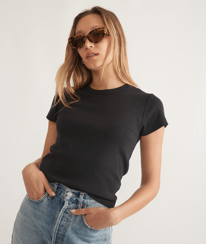 Marine Layer T-Shirts XS / Faded Black Marine Layer - Women's Lexi Rib Sun-In Crew Tee