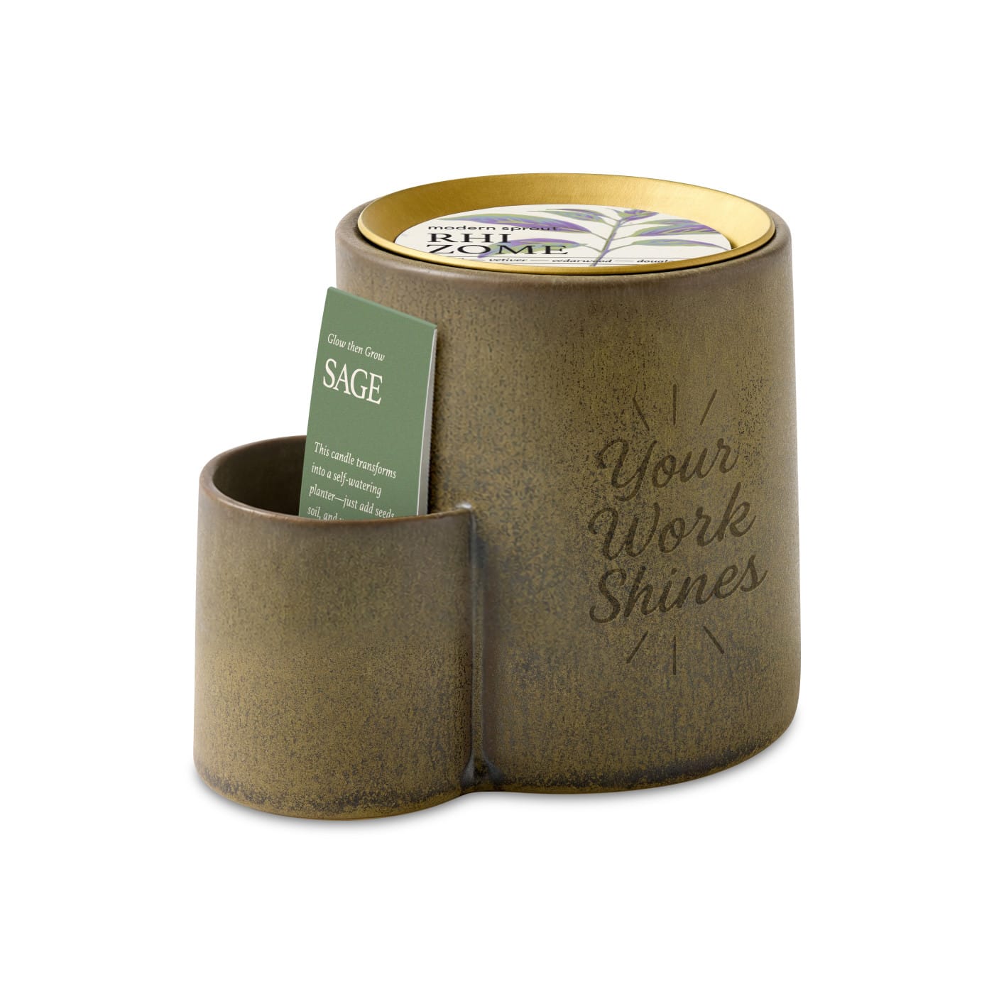 Modern Sprout Outdoor & Leisure One Size / Warm Grey/Rhizome Modern Sprout - Ember Earth Candle + Planter