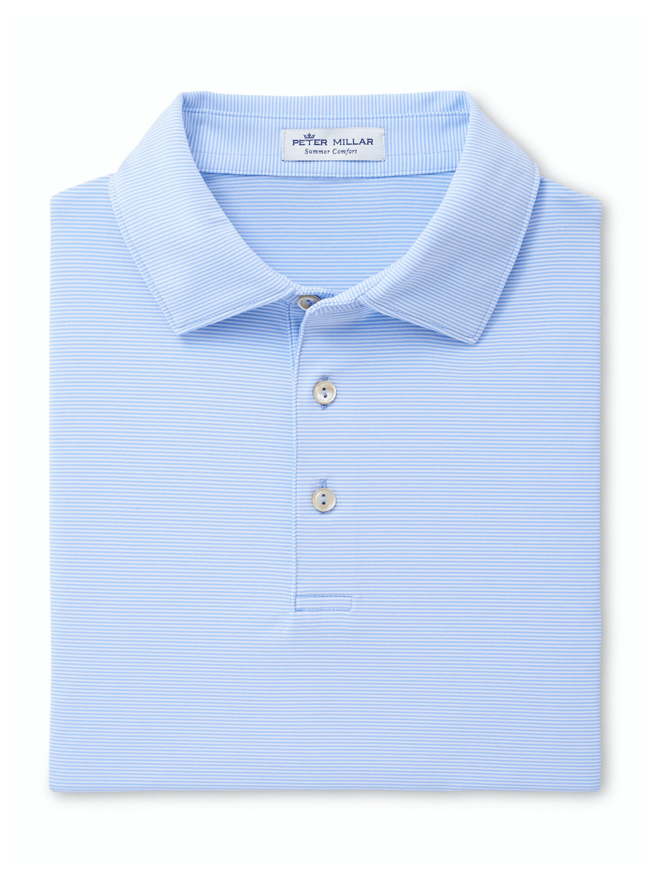 Peter Millar Men's Size Large Golf Polo Shirt outlet White With Pale Blue & Navy Stripe