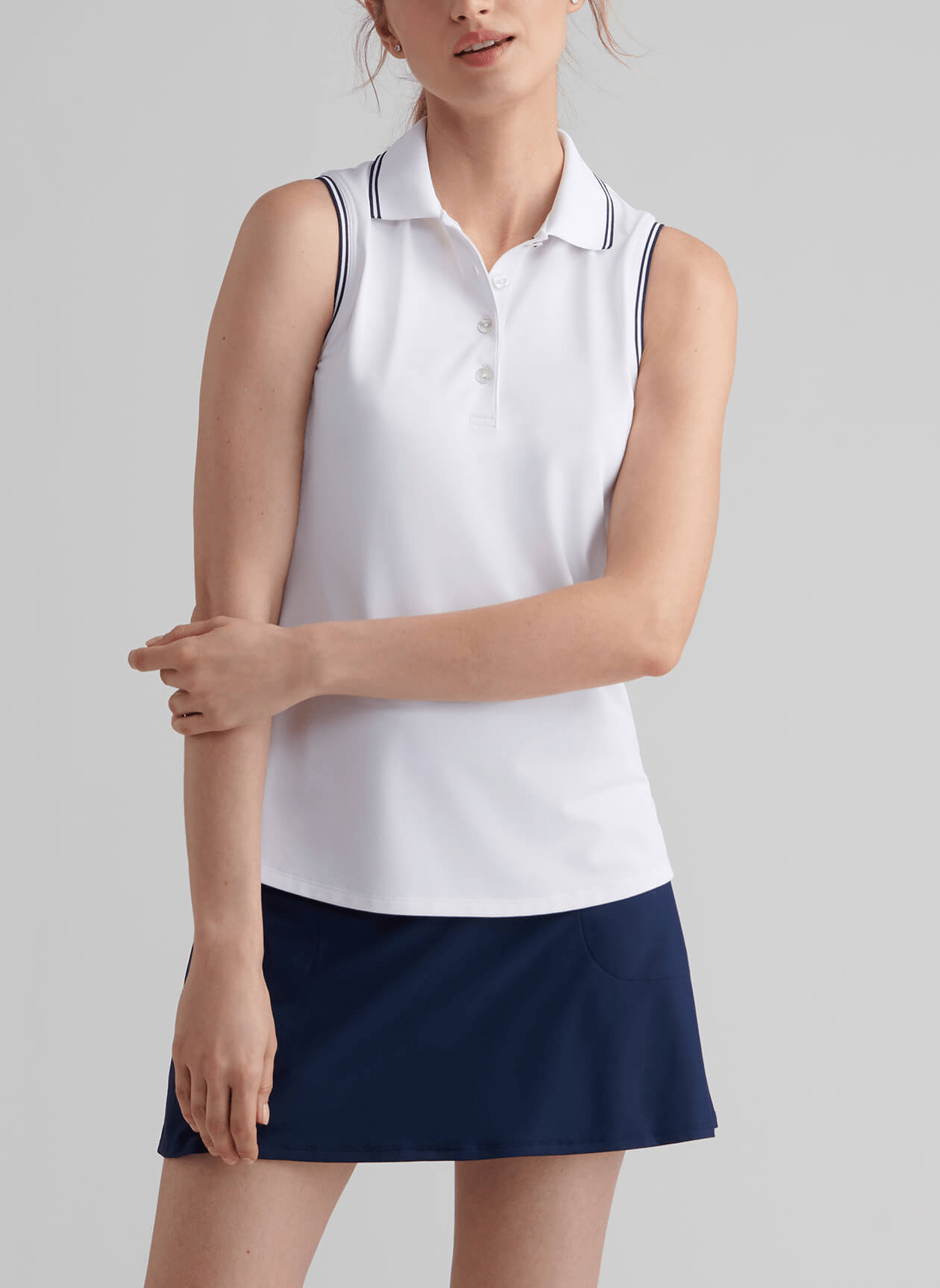 Peter Millar Polos Peter Millar - Women's Canterbury Tipped Sport Mesh Sleeveless Polo - White/Navy