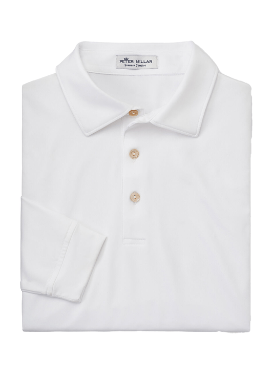 Peter Millar Polos S / White Peter Millar - Men's Performance Long-Sleeve Jersey Polo