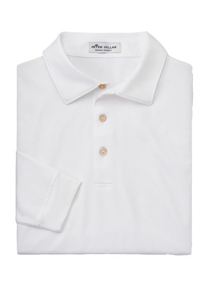 Peter Millar Polos S / White Peter Millar - Men's Performance Long-Sleeve Jersey Polo - White