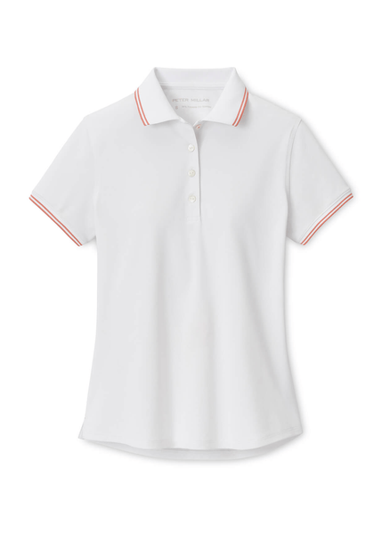 Peter Millar Polos XS / White/Moroccan Spice Peter Millar - Women's Canterbury Tipped Sport Mesh Polo - White/Moroccan Spice