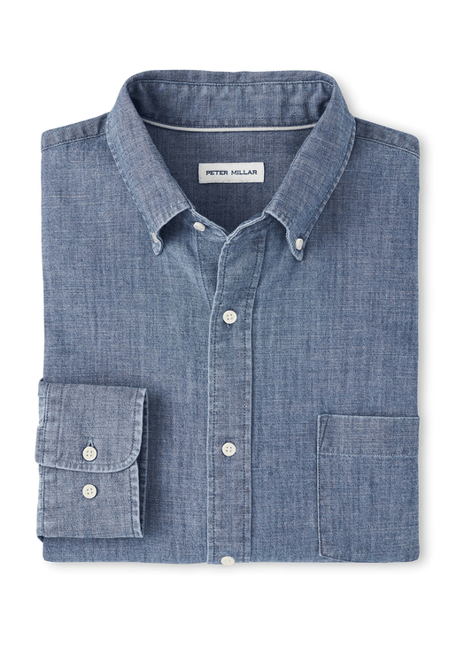 Peter Millar Woven Shirts S / Indigo Peter Millar - Men's Tamworth Chambray Cotton-Stretch Shirt