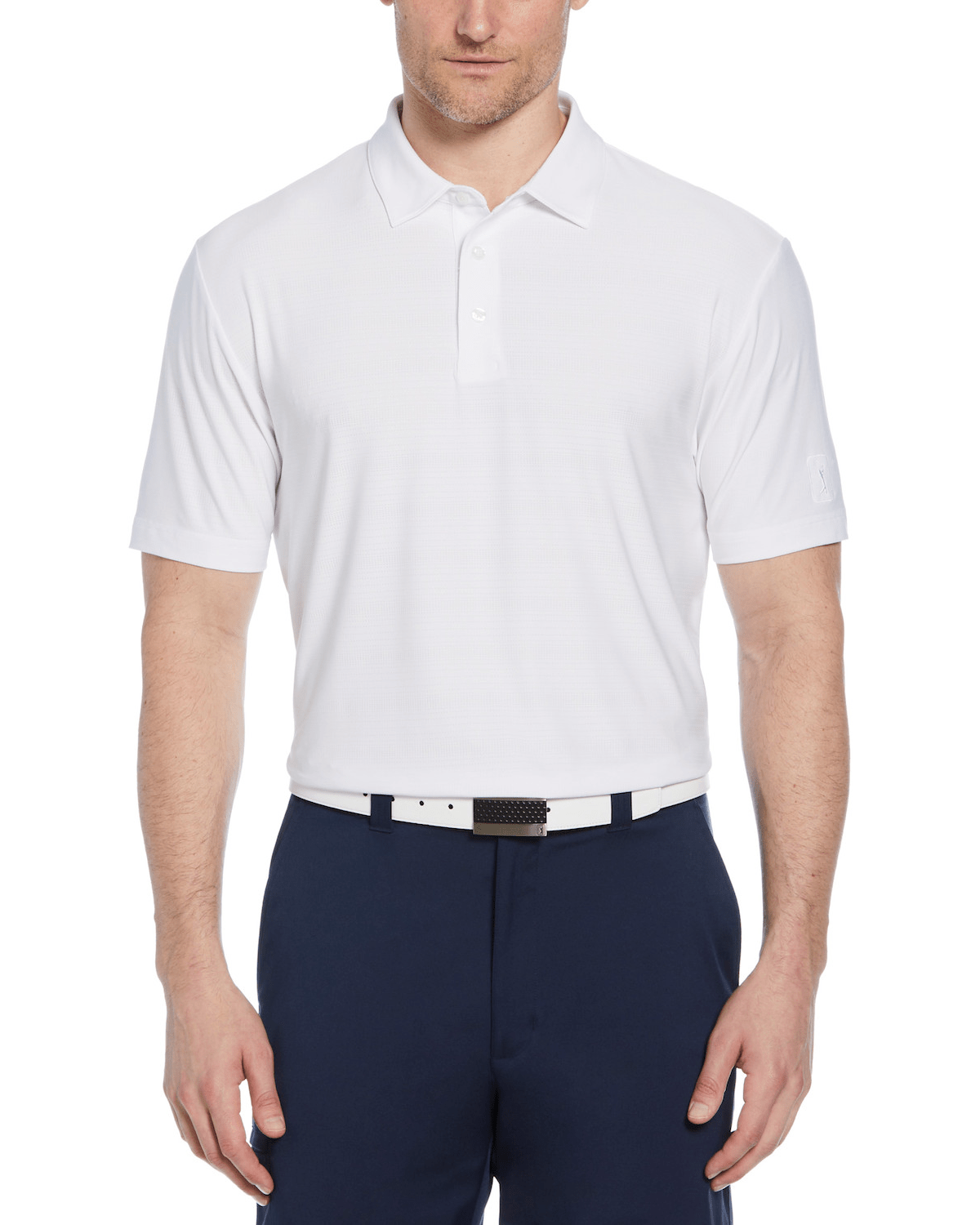 PGA Tour Polos S / Bright White PGA Tour - Men's Jaspe Airflux Polo w/ Self Collar