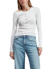 rag & bone Knit Top XXS / White rag & bone - Women's Long Sleeve Knit Rib Henley