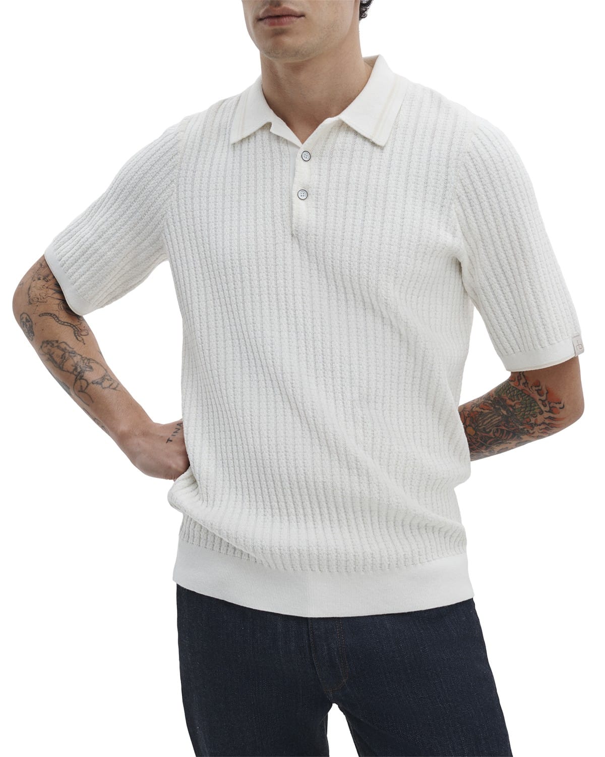 rag & bone Polos S / Chalk rag & bone - Men's Harvey Rib Polo