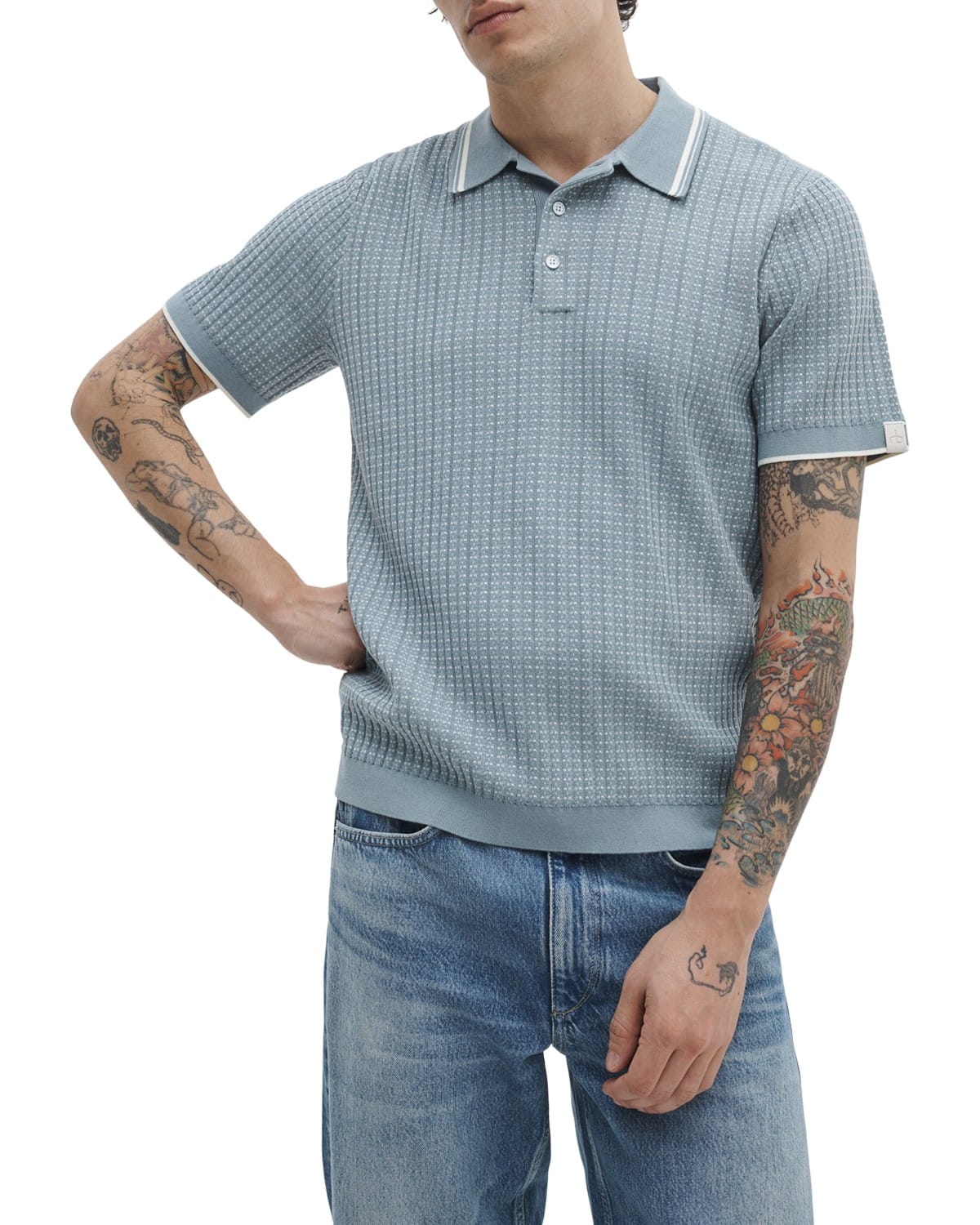 rag & bone Polos S / Steel rag & bone - Men's Harvey Rib Polo